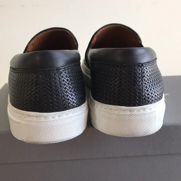 Aquatalia Sz 11 slip on sneakers woven black leather Weatherproof Made in Italy - Picture 5 of 10